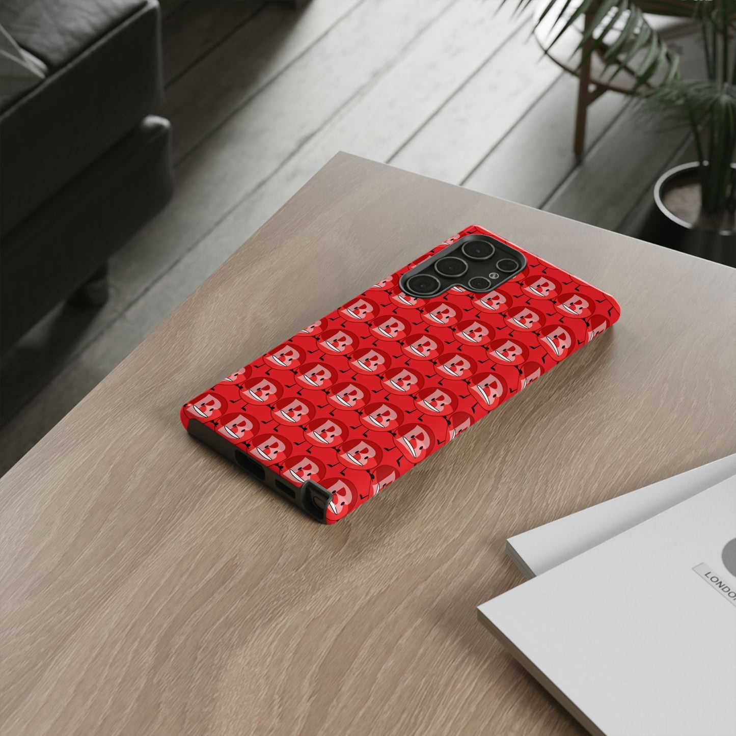 Red Patterned ‘B’ Tough Phone Case — Protective Slim Case with Cute Repeating Initial Design