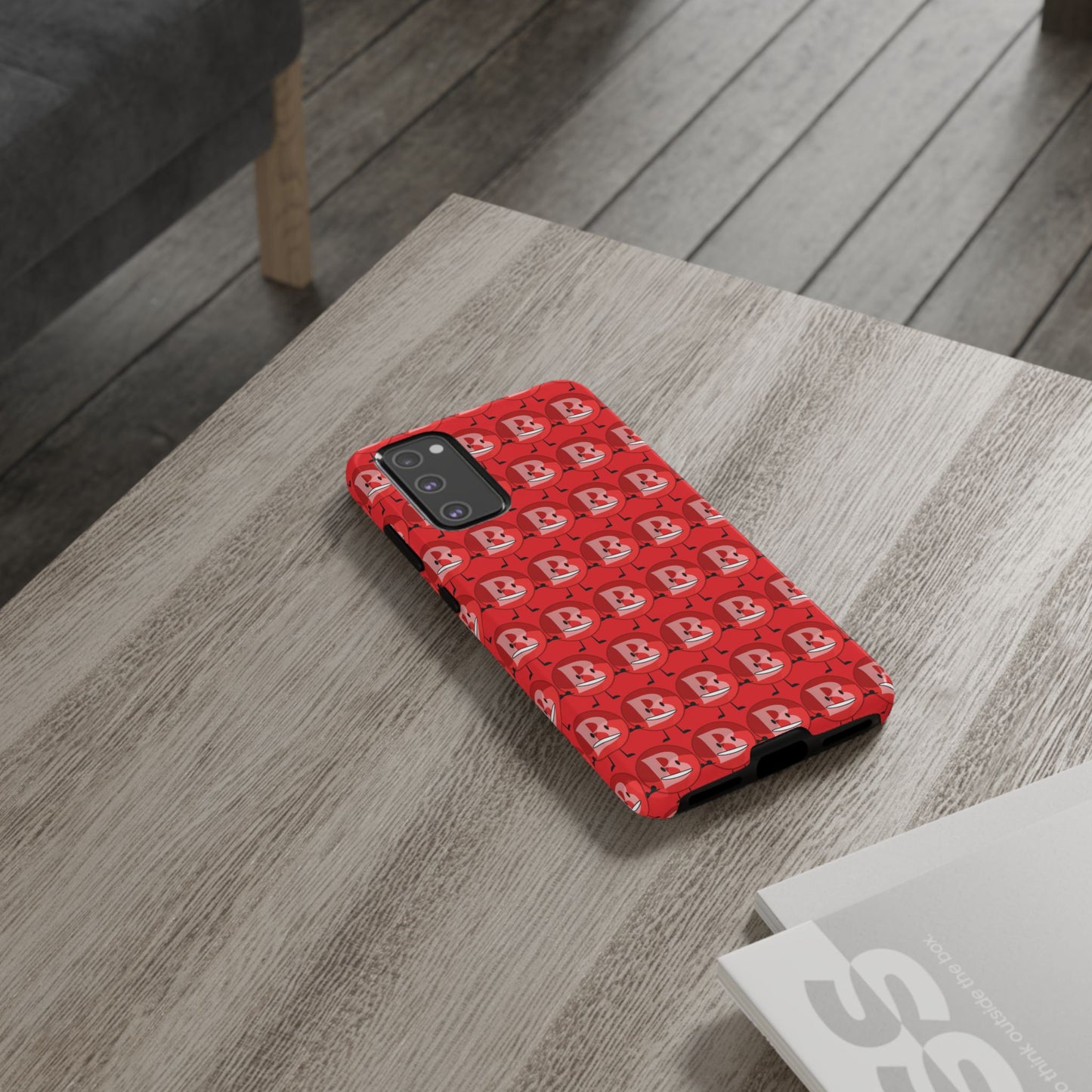 Red Patterned ‘B’ Tough Phone Case — Protective Slim Case with Cute Repeating Initial Design