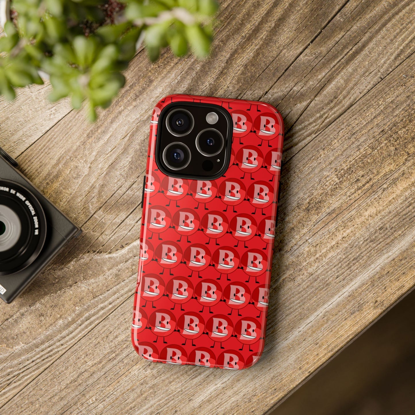 Red Patterned ‘B’ Tough Phone Case — Protective Slim Case with Cute Repeating Initial Design