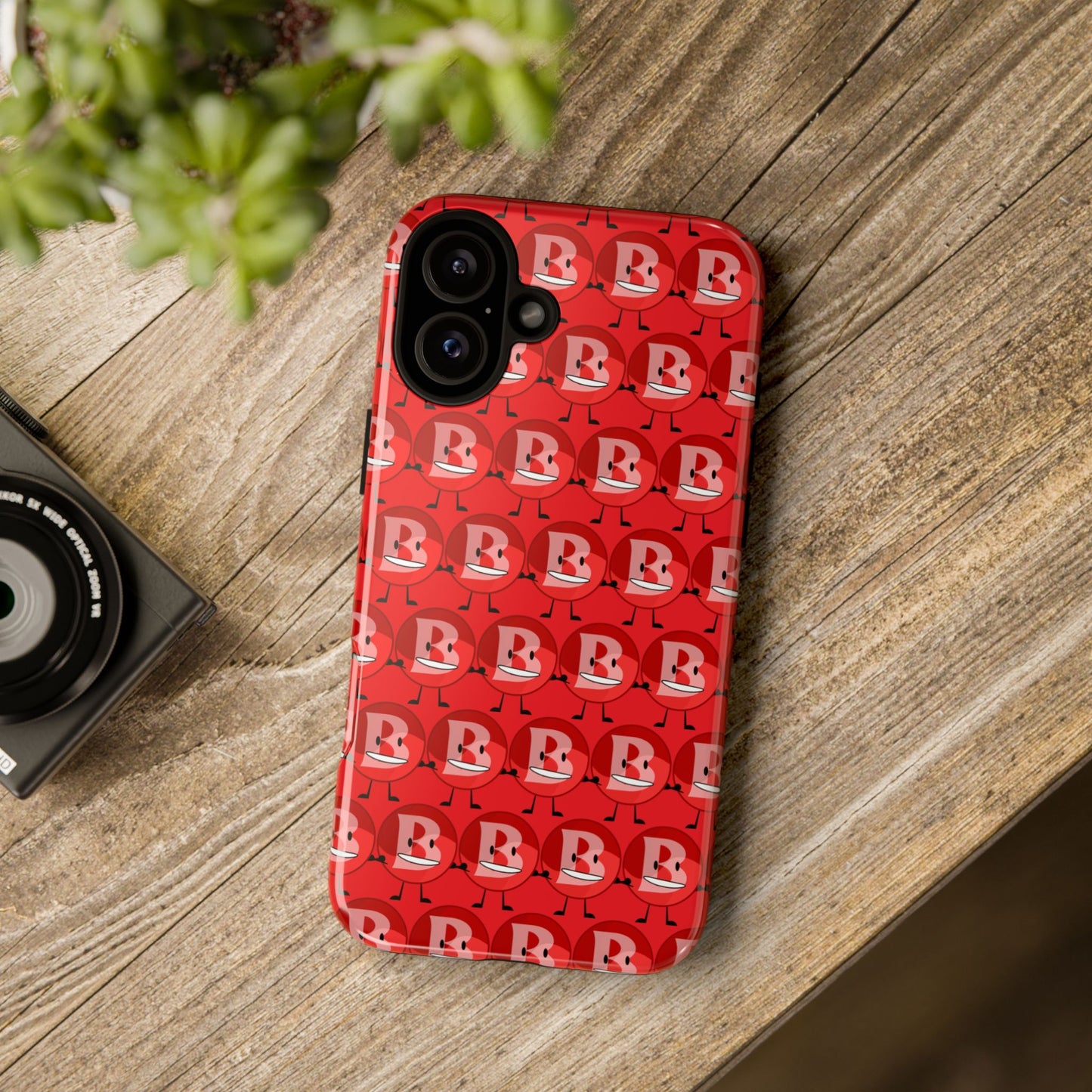 Red Patterned ‘B’ Tough Phone Case — Protective Slim Case with Cute Repeating Initial Design