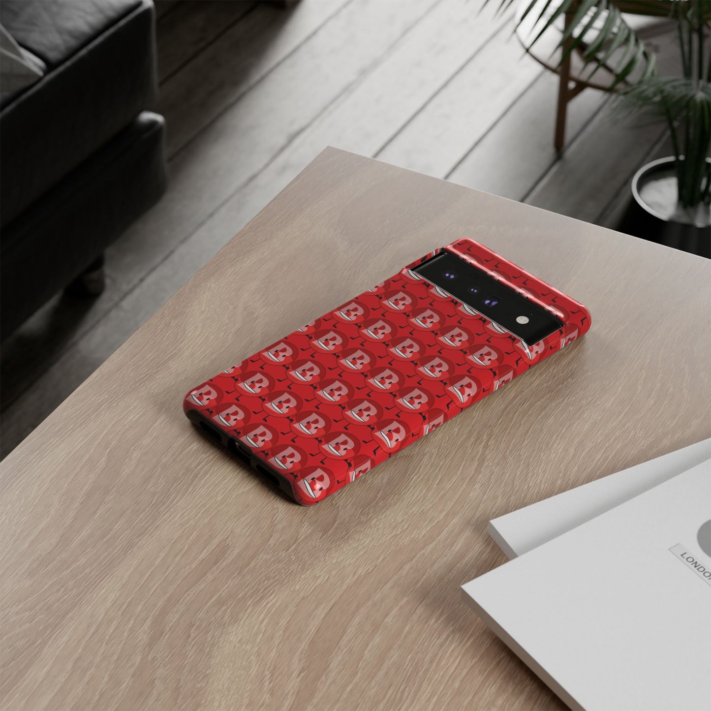Red Patterned ‘B’ Tough Phone Case — Protective Slim Case with Cute Repeating Initial Design