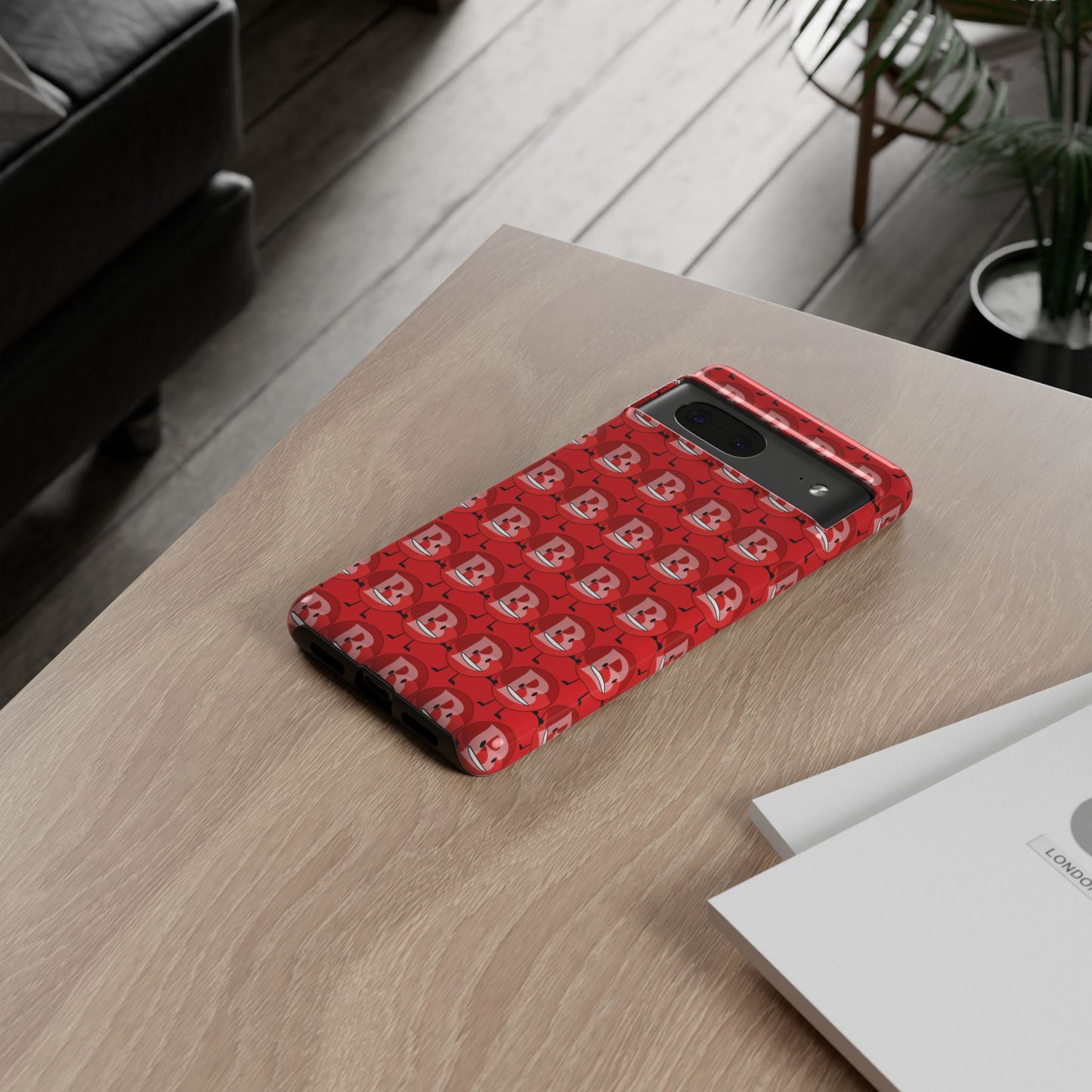 Red Patterned ‘B’ Tough Phone Case — Protective Slim Case with Cute Repeating Initial Design