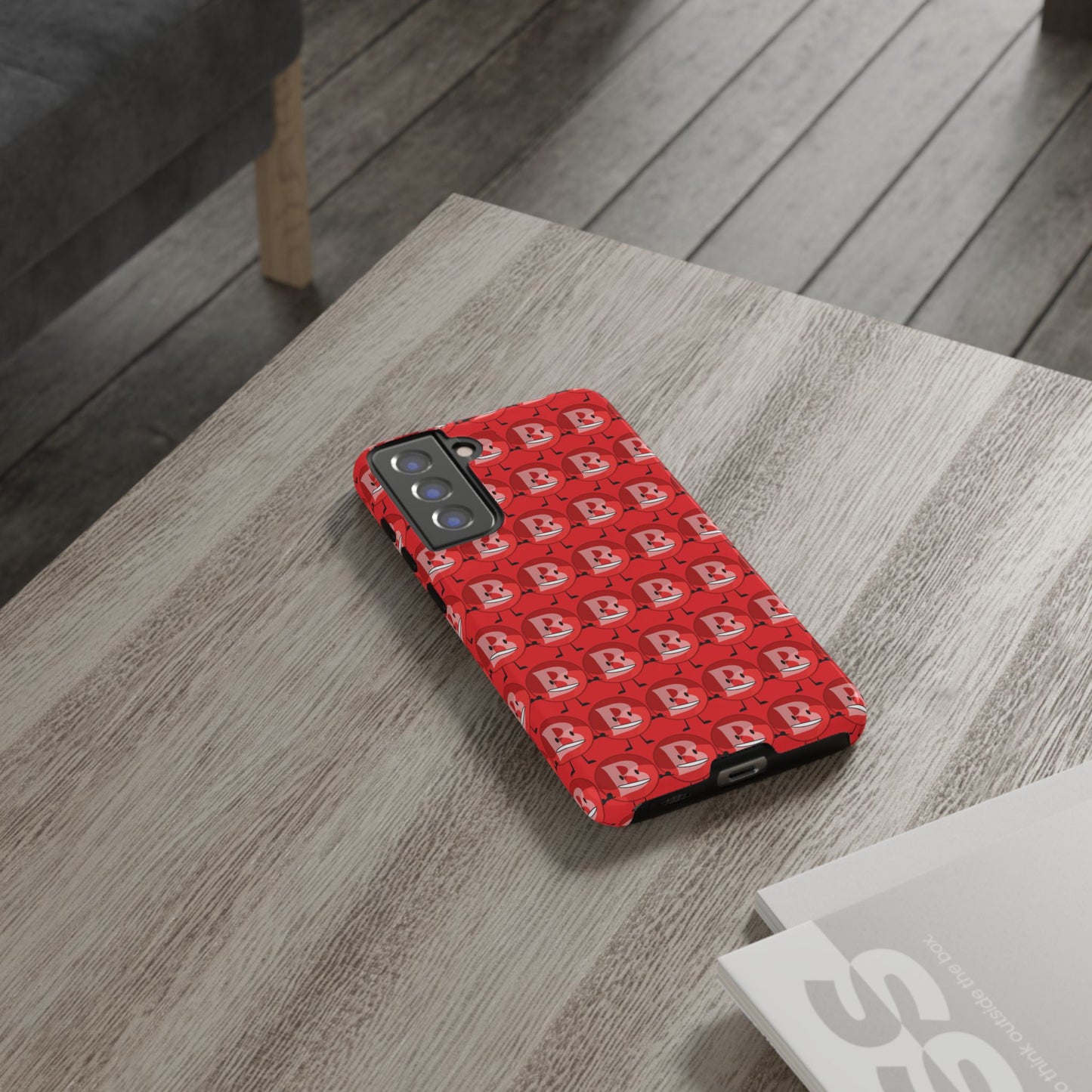 Red Patterned ‘B’ Tough Phone Case — Protective Slim Case with Cute Repeating Initial Design