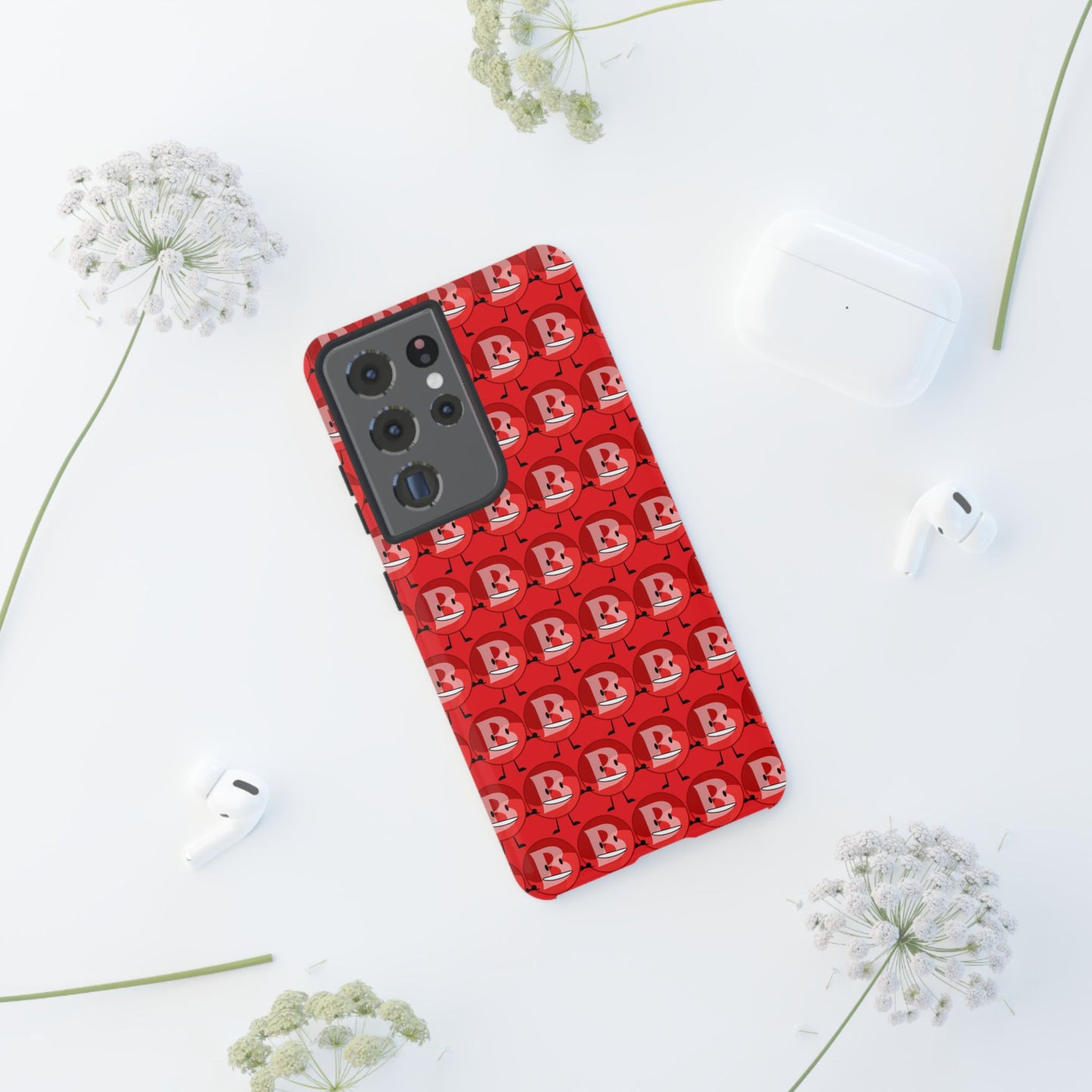 Red Patterned ‘B’ Tough Phone Case — Protective Slim Case with Cute Repeating Initial Design