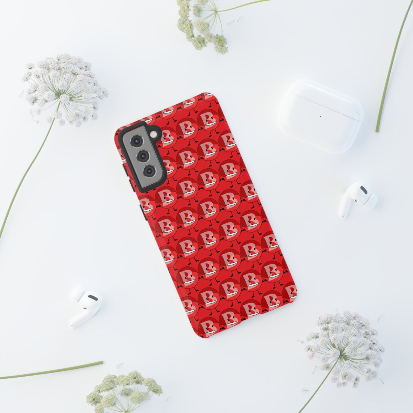 Red Patterned ‘B’ Tough Phone Case — Protective Slim Case with Cute Repeating Initial Design