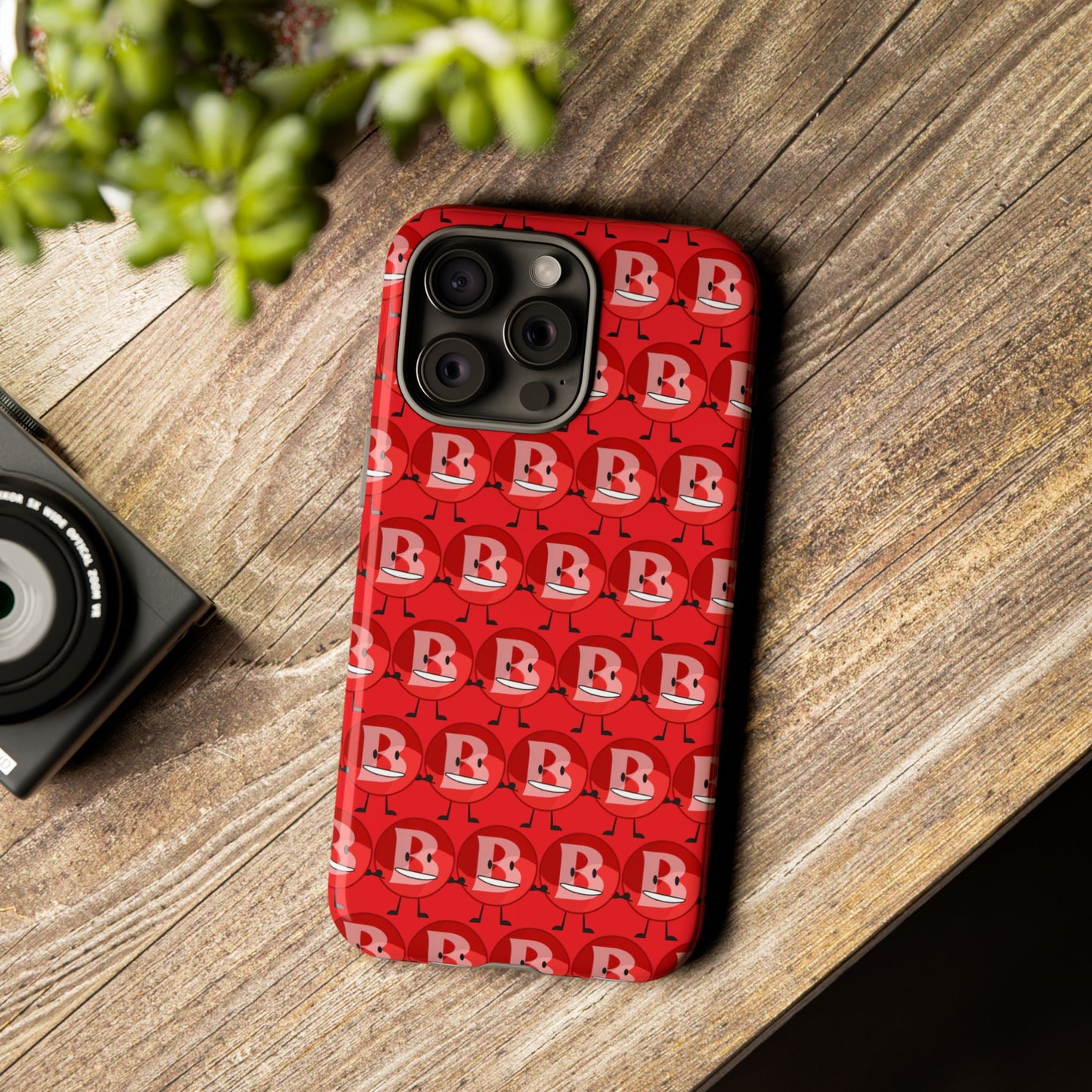 Red Patterned ‘B’ Tough Phone Case — Protective Slim Case with Cute Repeating Initial Design
