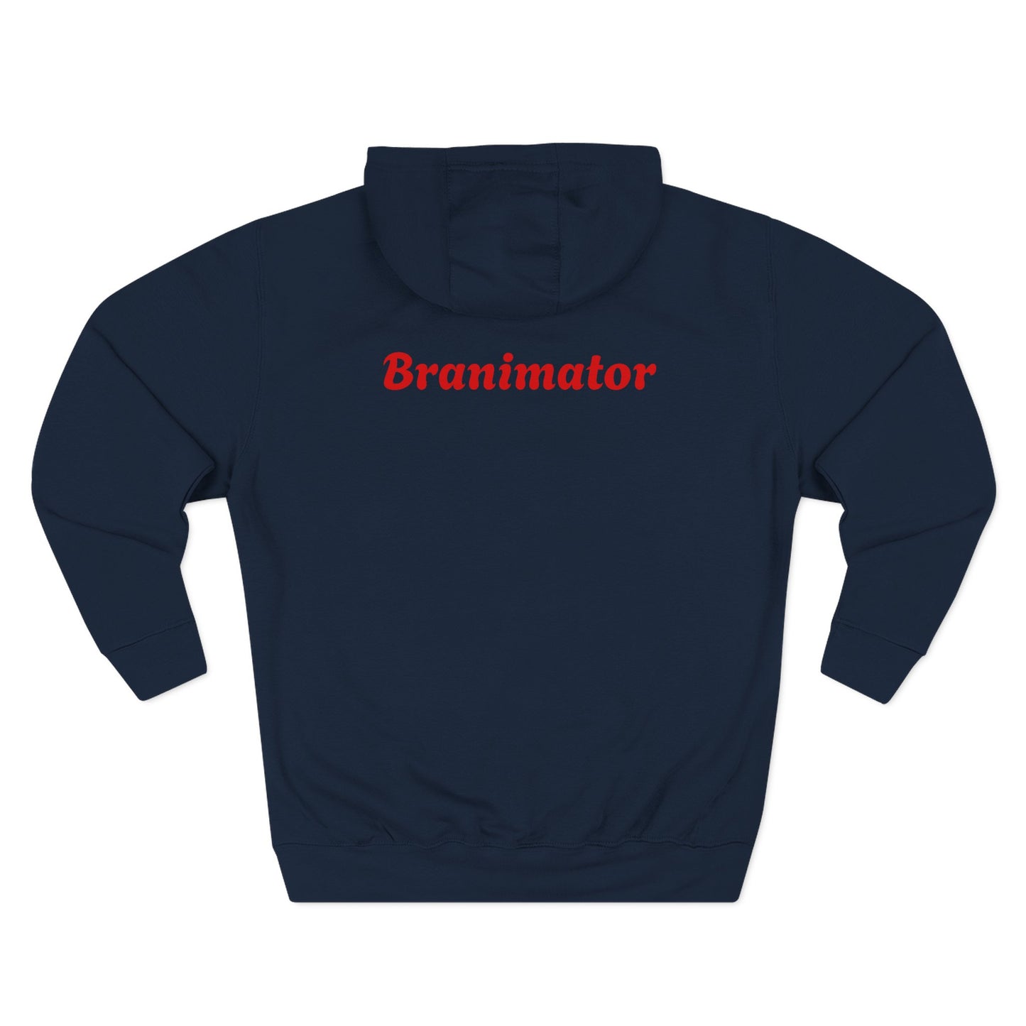 Funny Red Button Character Hoodie – "Branimator" Graphic Fleece Pullover