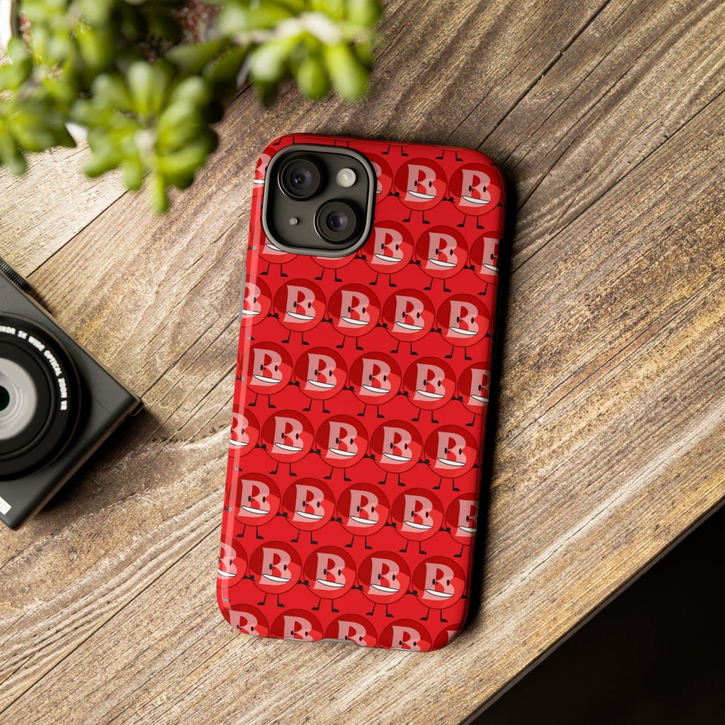 Red Patterned ‘B’ Tough Phone Case — Protective Slim Case with Cute Repeating Initial Design