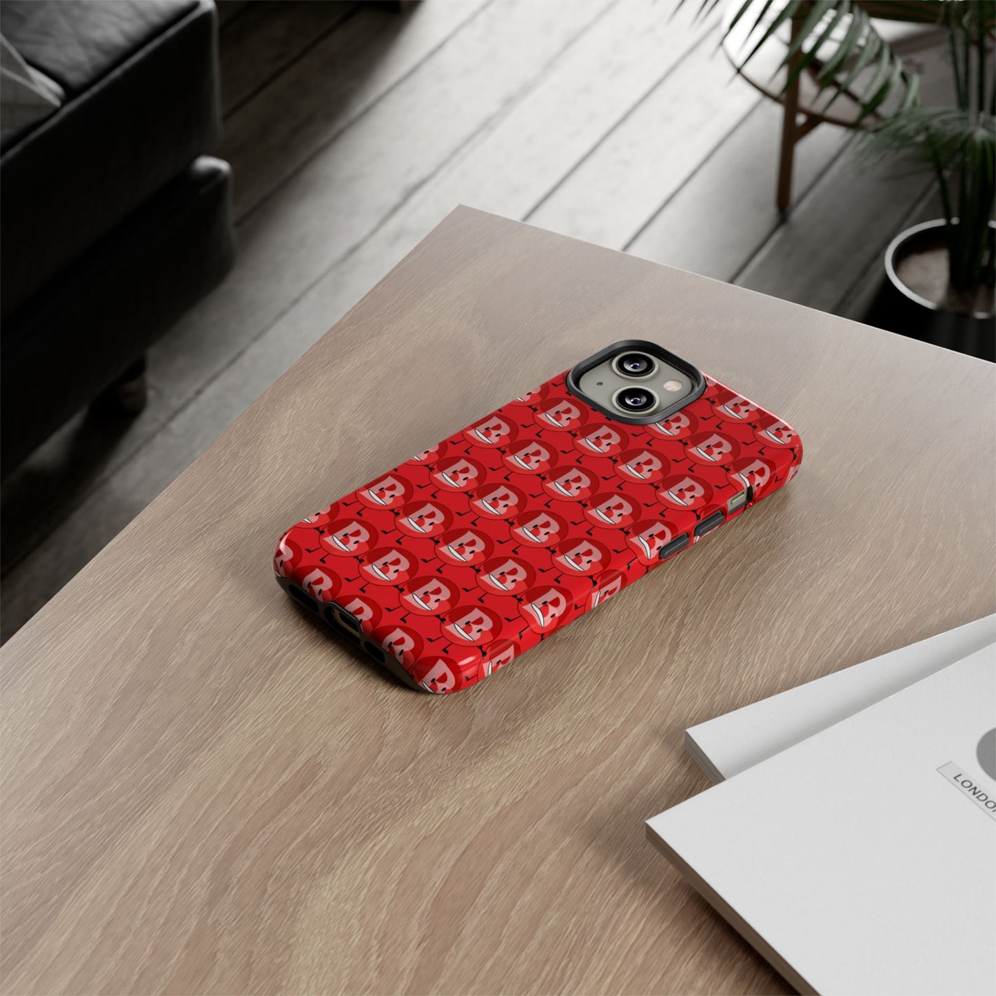 Red Patterned ‘B’ Tough Phone Case — Protective Slim Case with Cute Repeating Initial Design