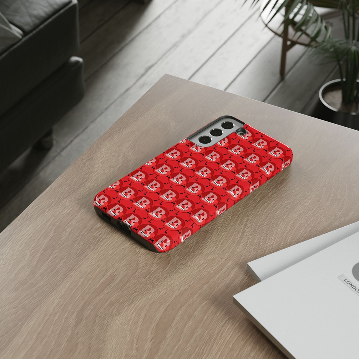 Red Patterned ‘B’ Tough Phone Case — Protective Slim Case with Cute Repeating Initial Design