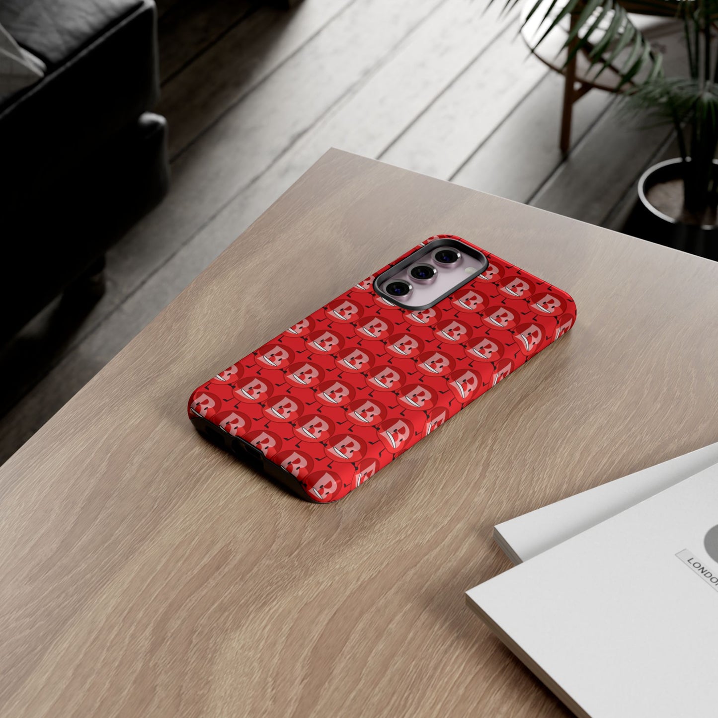 Red Patterned ‘B’ Tough Phone Case — Protective Slim Case with Cute Repeating Initial Design
