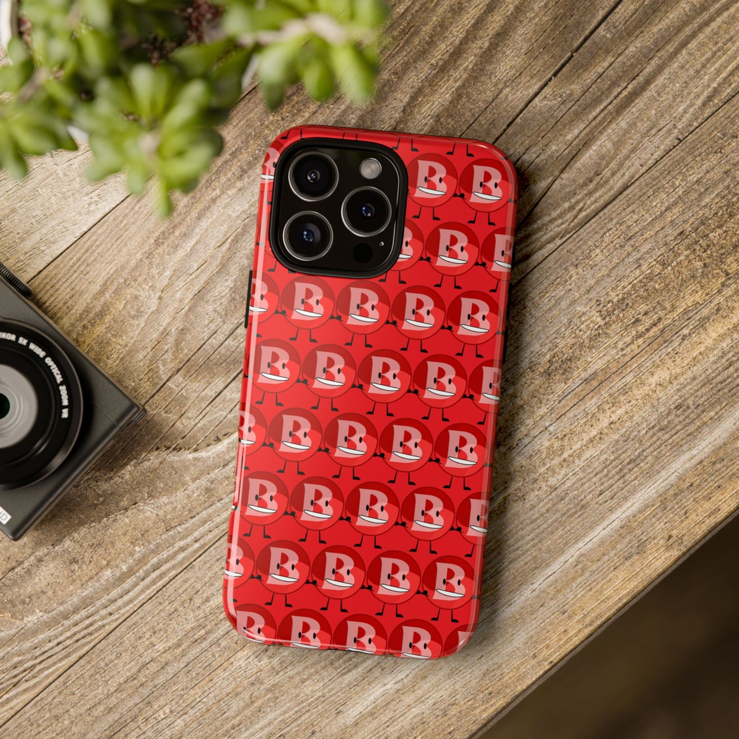 Red Patterned ‘B’ Tough Phone Case — Protective Slim Case with Cute Repeating Initial Design