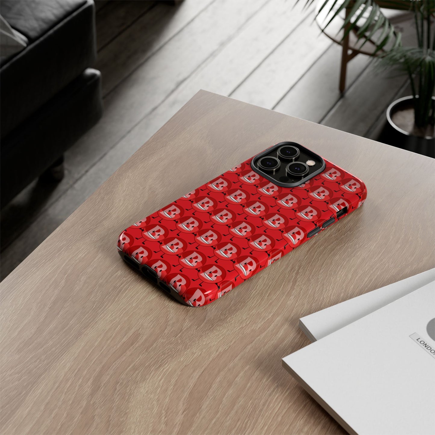 Red Patterned ‘B’ Tough Phone Case — Protective Slim Case with Cute Repeating Initial Design