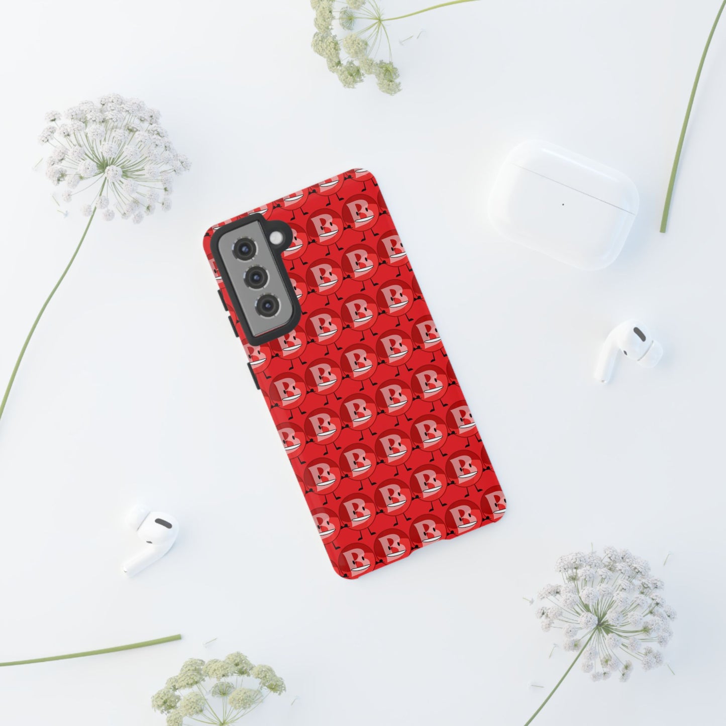 Red Patterned ‘B’ Tough Phone Case — Protective Slim Case with Cute Repeating Initial Design