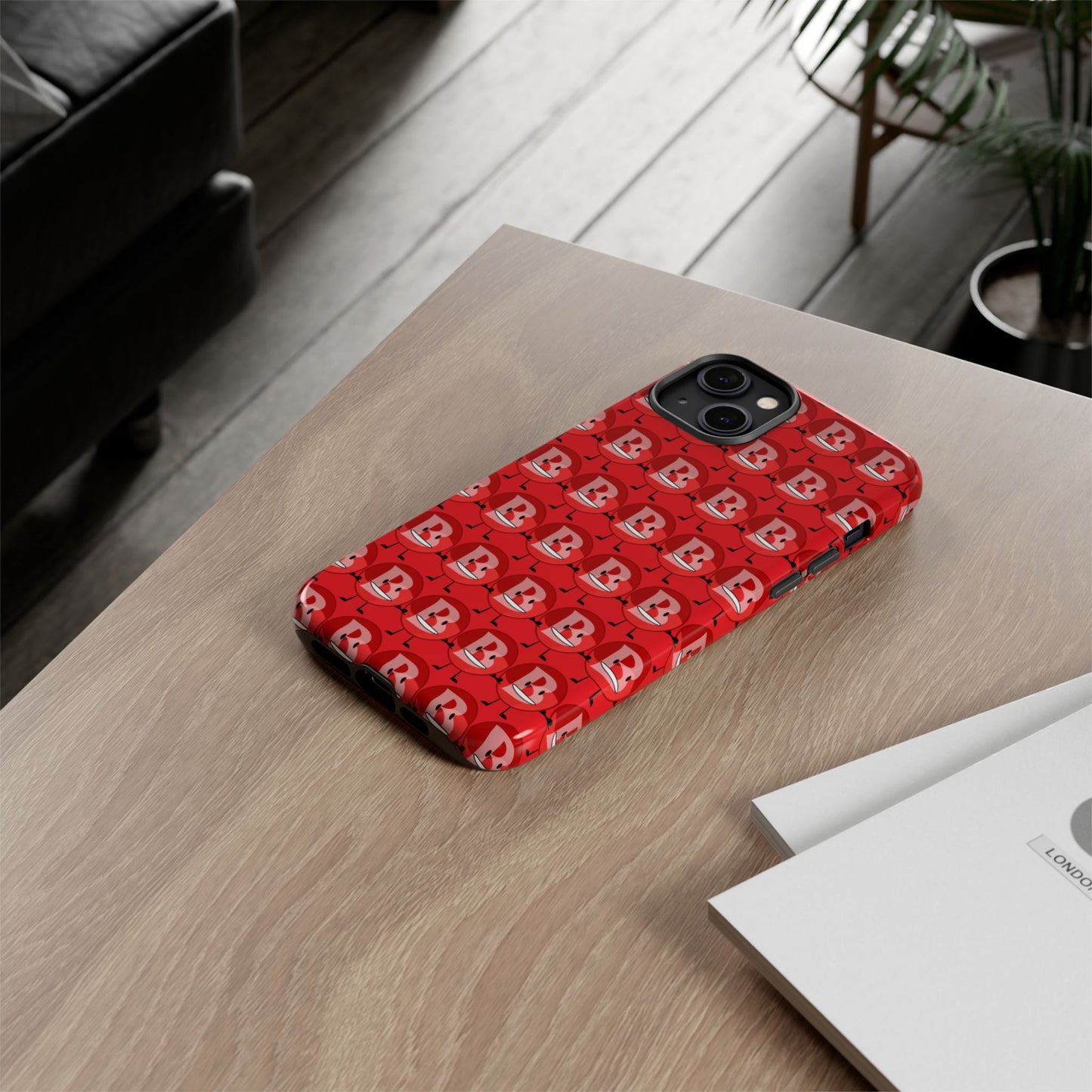 Red Patterned ‘B’ Tough Phone Case — Protective Slim Case with Cute Repeating Initial Design