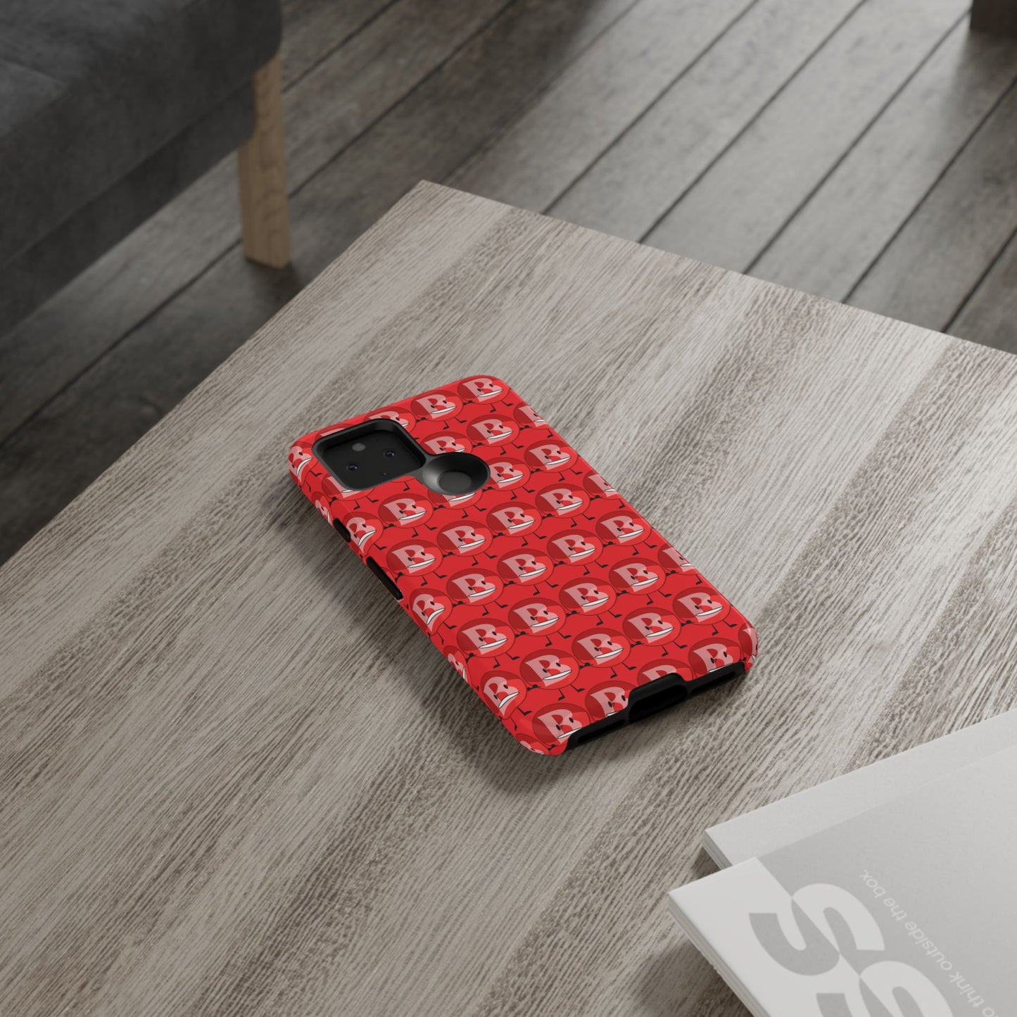 Red Patterned ‘B’ Tough Phone Case — Protective Slim Case with Cute Repeating Initial Design