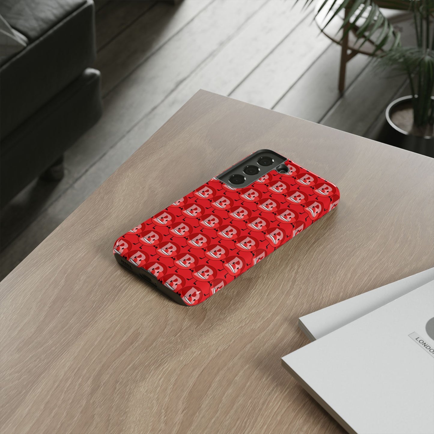 Red Patterned ‘B’ Tough Phone Case — Protective Slim Case with Cute Repeating Initial Design