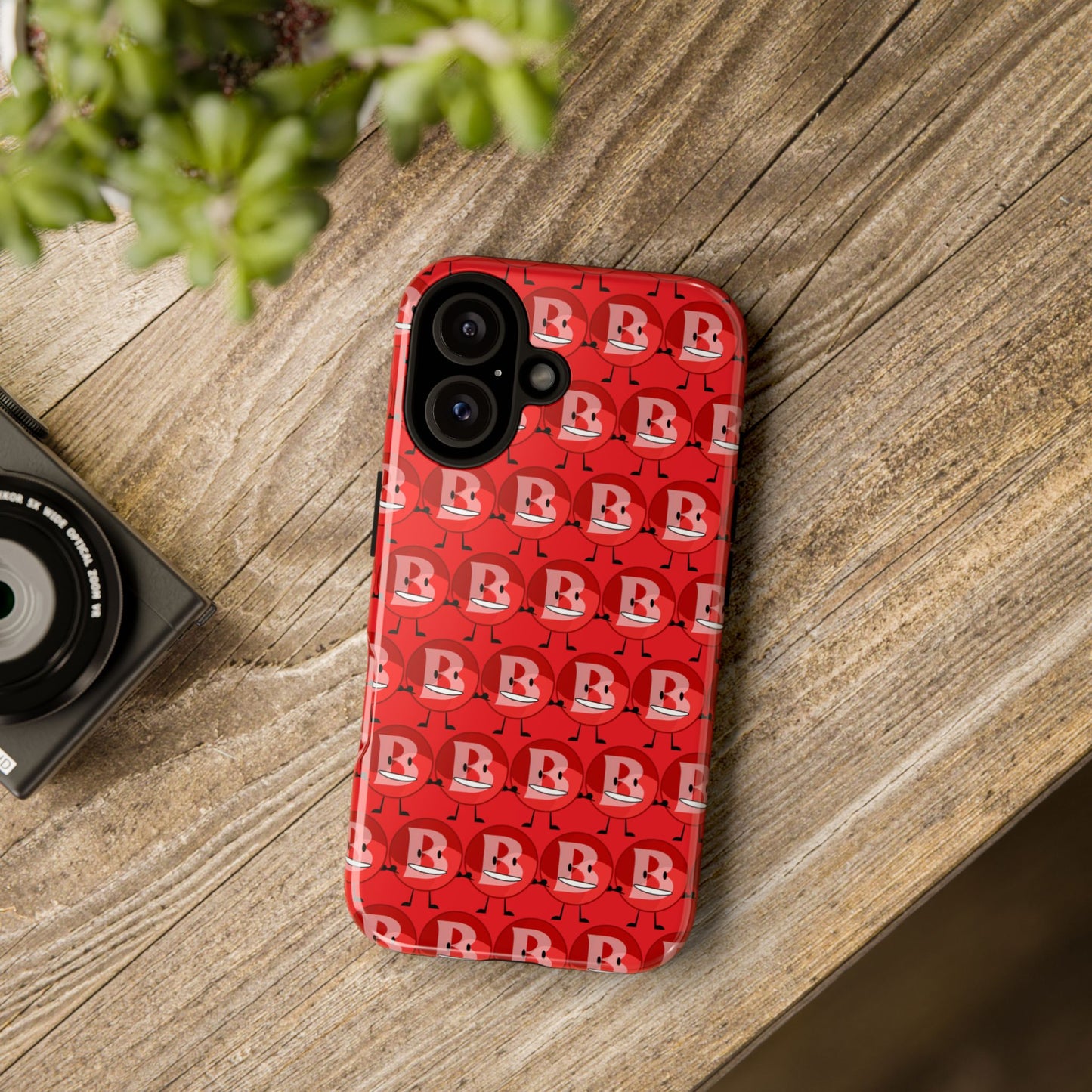 Red Patterned ‘B’ Tough Phone Case — Protective Slim Case with Cute Repeating Initial Design