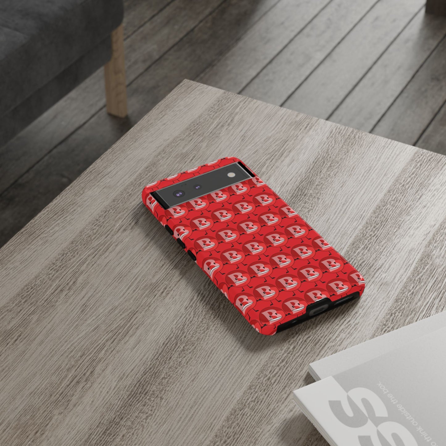Red Patterned ‘B’ Tough Phone Case — Protective Slim Case with Cute Repeating Initial Design