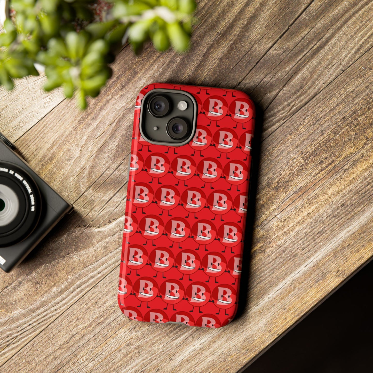Red Patterned ‘B’ Tough Phone Case — Protective Slim Case with Cute Repeating Initial Design