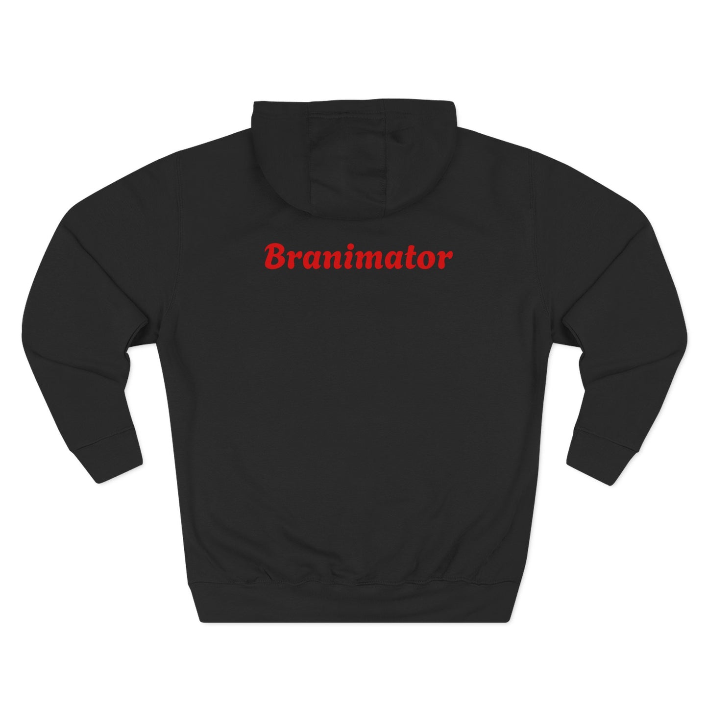 Funny Red Button Character Hoodie – "Branimator" Graphic Fleece Pullover