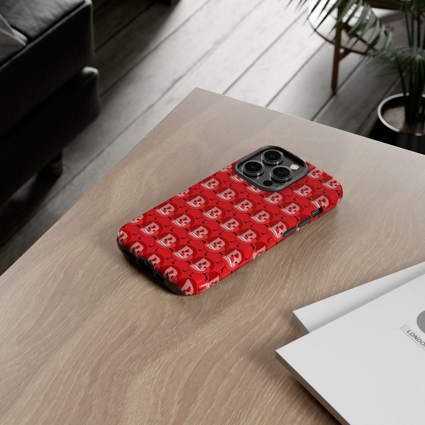 Red Patterned ‘B’ Tough Phone Case — Protective Slim Case with Cute Repeating Initial Design